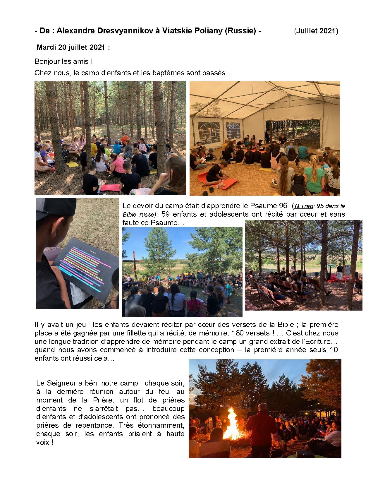 Couverture de N° 12 Lettre de Nouvelles A. Dresvyannikov Camps dete Viatskie Poliany Russie 27 07 2021