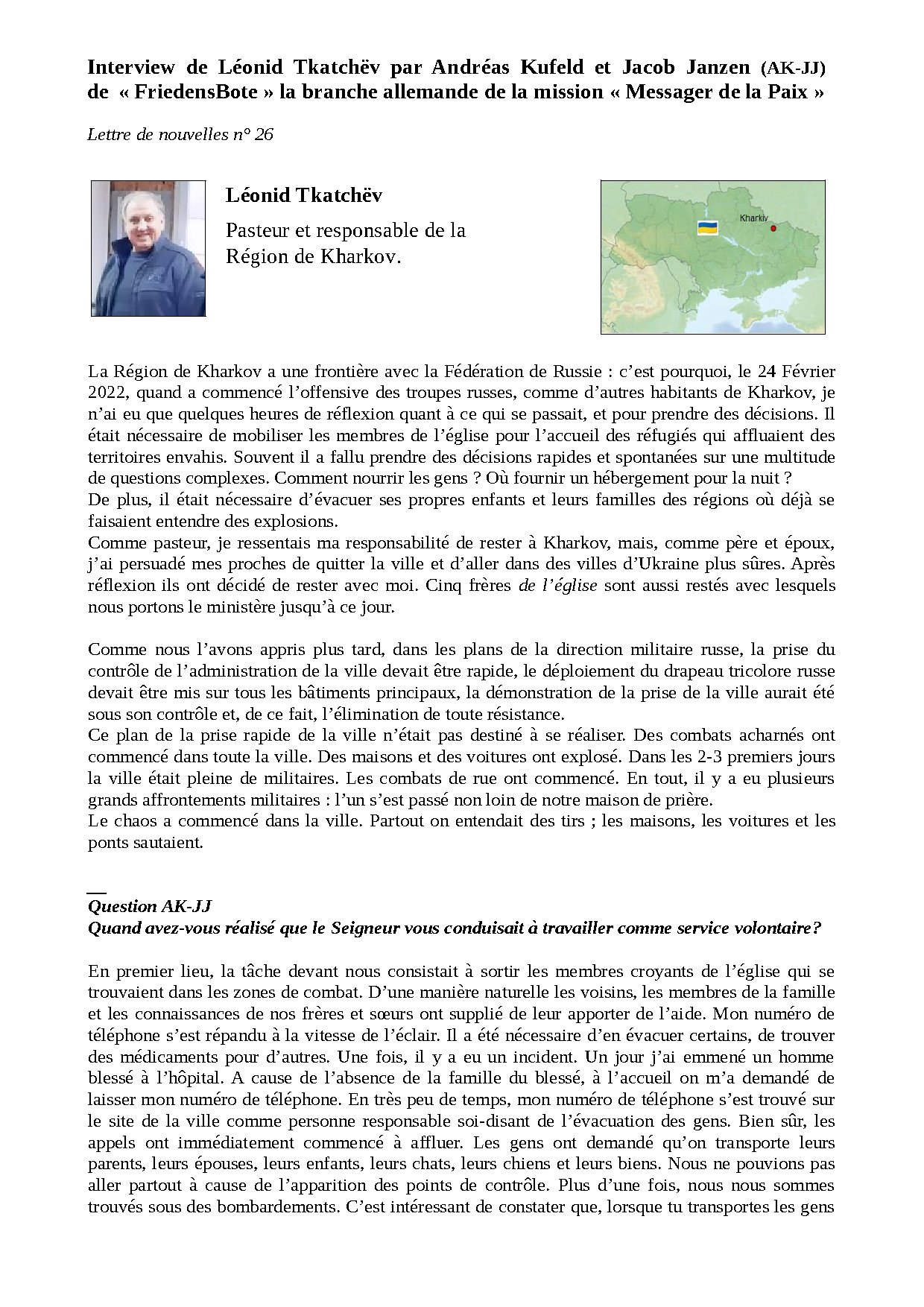Couverture de N° 26 Lettre de Nouvelles Interview de Leonid Tkatchev 18 05 2023