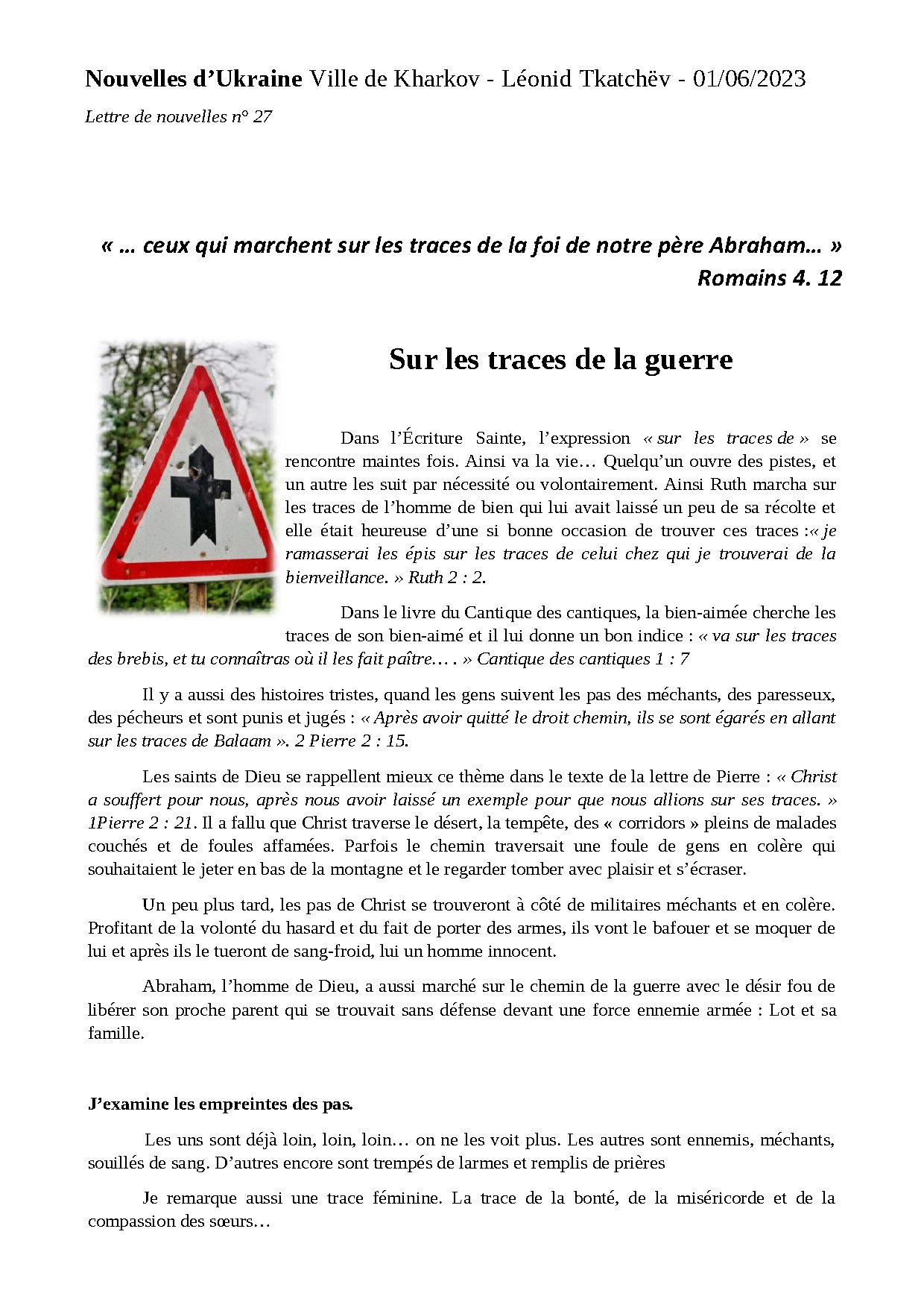 Couverture de N° 27 Lettre de Nouvelles de Leonid Tkatchev a Kharkov Ukraine Sur les traces de la guerre 01 06 2023