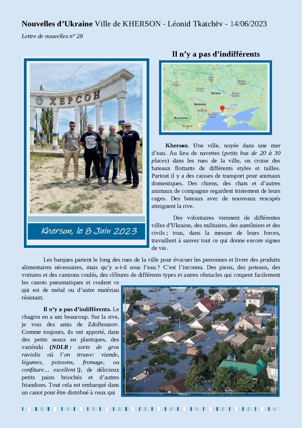 Couverture de N° 28 Lettre de Nouvelles de Leonid Tkatchev a Kherson Ukraine Il ny a pas dindifferents 14 06 2023