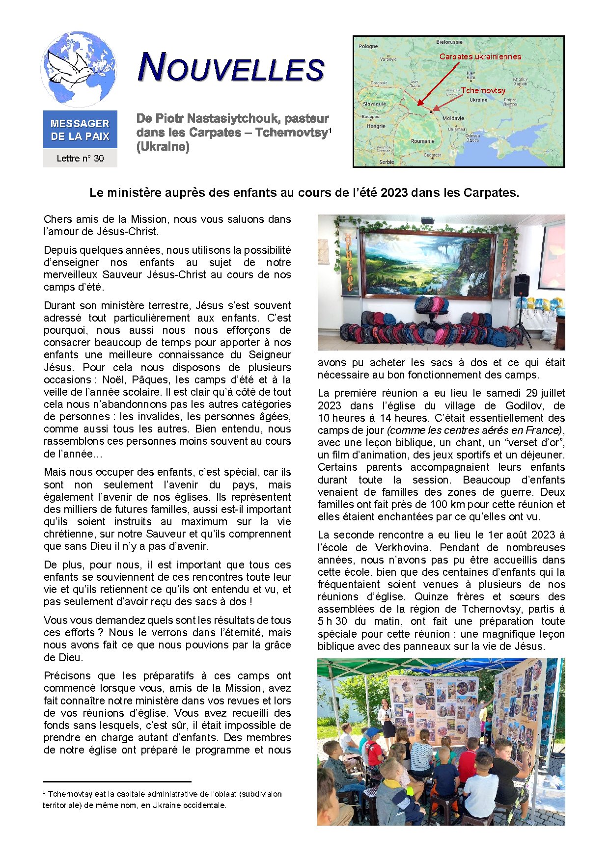 Couverture de N° 30 Lettre de Nouvelles Piotr Nastasiytchouk Camps dete dans les Carpates Ukraine 07 et 08 2023