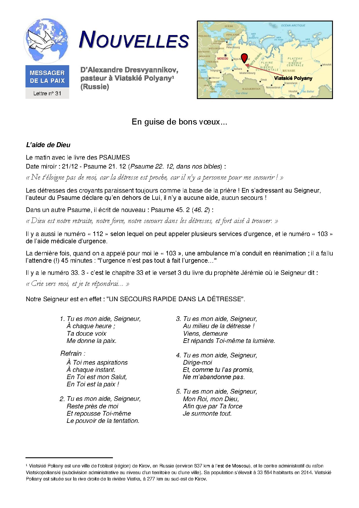 Couverture de N° 31 Lettre de Nouvelles A. Dresvyannikov a Viatskie Poliany Russie En guise de bons voeux 12 2023