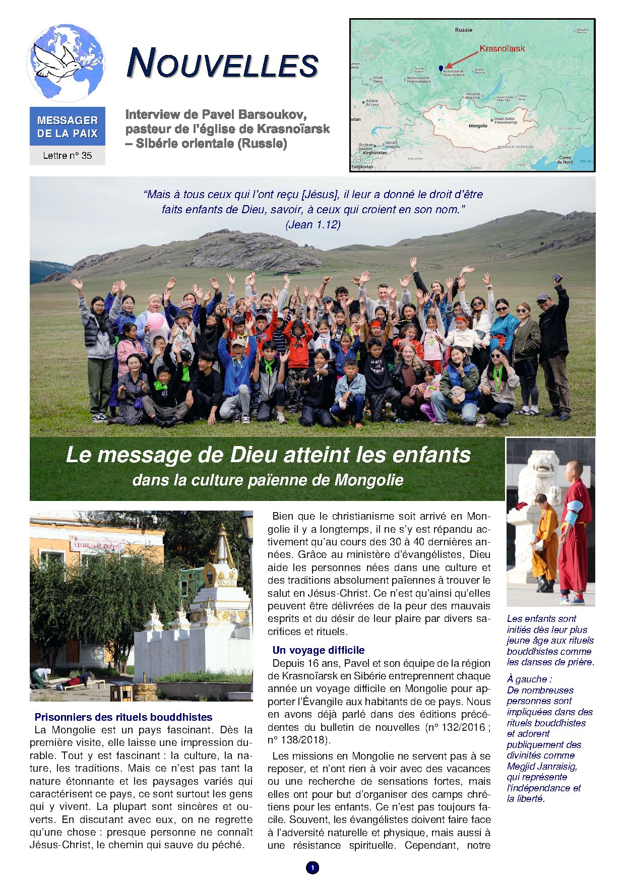 Couverture de N° 35 Lettre de Nouvelles Interview de Pavel Barsoukov Camps dete Chretien Mongolie 2024